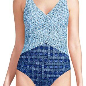 Sz 18 NWOT Lands' End Women's SlenderSuit Wrap One Piece Swimsuit